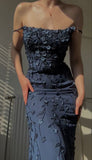 Vintage Navy Blue Spaghetti Straps Prom Dress Sexy Mermaid 17th Birthday Outfits HZ1022