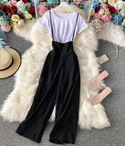 Stylish white t-shirt + strap wide-leg pants HZ1022