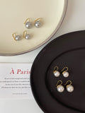 Gray Pearl Earrings Temperament Versatile Women's Classic Round Earhooks HZ1022