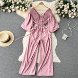 Stylish V-neck Long Sleeve Jumpsuits HZ1022