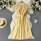 Cute A-line Short Sleeve Dress, Yellow Fashion Dress HZ1022