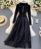 Elegant Knitted Tulle Splicing Dress HZ1022