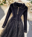 Elegant Knitted Tulle Splicing Dress HZ1022