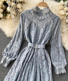 Elegant O-neck Lace Long Sleeve Dress HZ1022