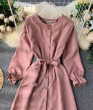Long Sleeve Ruffle Hem Button Down Dress HZ1022