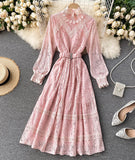 Elegant O-neck Lace Long Sleeve Dress HZ1022
