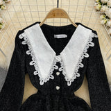 Black A-line Long Sleeve Dress, Black Fashion Dress HZ1022