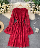 Cute Lace Long Sleeve Dress Lace Dress HZ1022