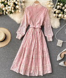 Elegant O-neck Lace Long Sleeve Dress HZ1022