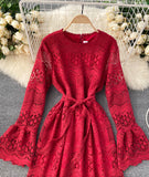 Cute Lace Long Sleeve Dress Lace Dress HZ1022