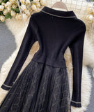 Elegant Knitted Tulle Splicing Dress HZ1022