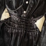 Black Velvet A-line Long Sleeve Dress, Black Fashion Dress HZ1022