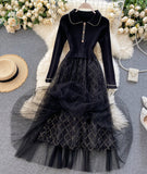 Elegant Knitted Tulle Splicing Dress HZ1022