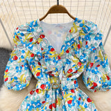 Cute V-neck Floral Dresses, A-line Fashion Dresses HZ1022