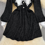 Black A-line Long Sleeve Dress, Black Fashion Dress HZ1022