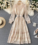 Elegant O-neck Lace Long Sleeve Dress HZ1022