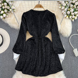 Black A-line Long Sleeve Dress, Black Fashion Dress HZ1022