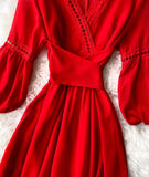 Red A Line Chiffon Dress Fashion Girl Dress HZ1022
