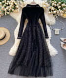 Elegant Knitted Tulle Splicing Dress HZ1022
