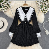 Black A-line Long Sleeve Dress, Black Fashion Dress HZ1022