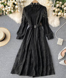Elegant O-neck Lace Long Sleeve Dress HZ1022