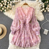 Cute V-neck Short Dresses, A-line Long Sleeve Dresses HZ1022