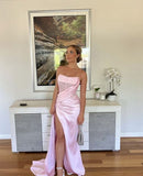Sexy Birthday Dresses Pink Strapless Prom Dresses Slit Birthday Outfits HZ1022