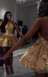 Elegant Glitter Mini 17th Birthday Dresses Gold Birthday Outfit HZ1022